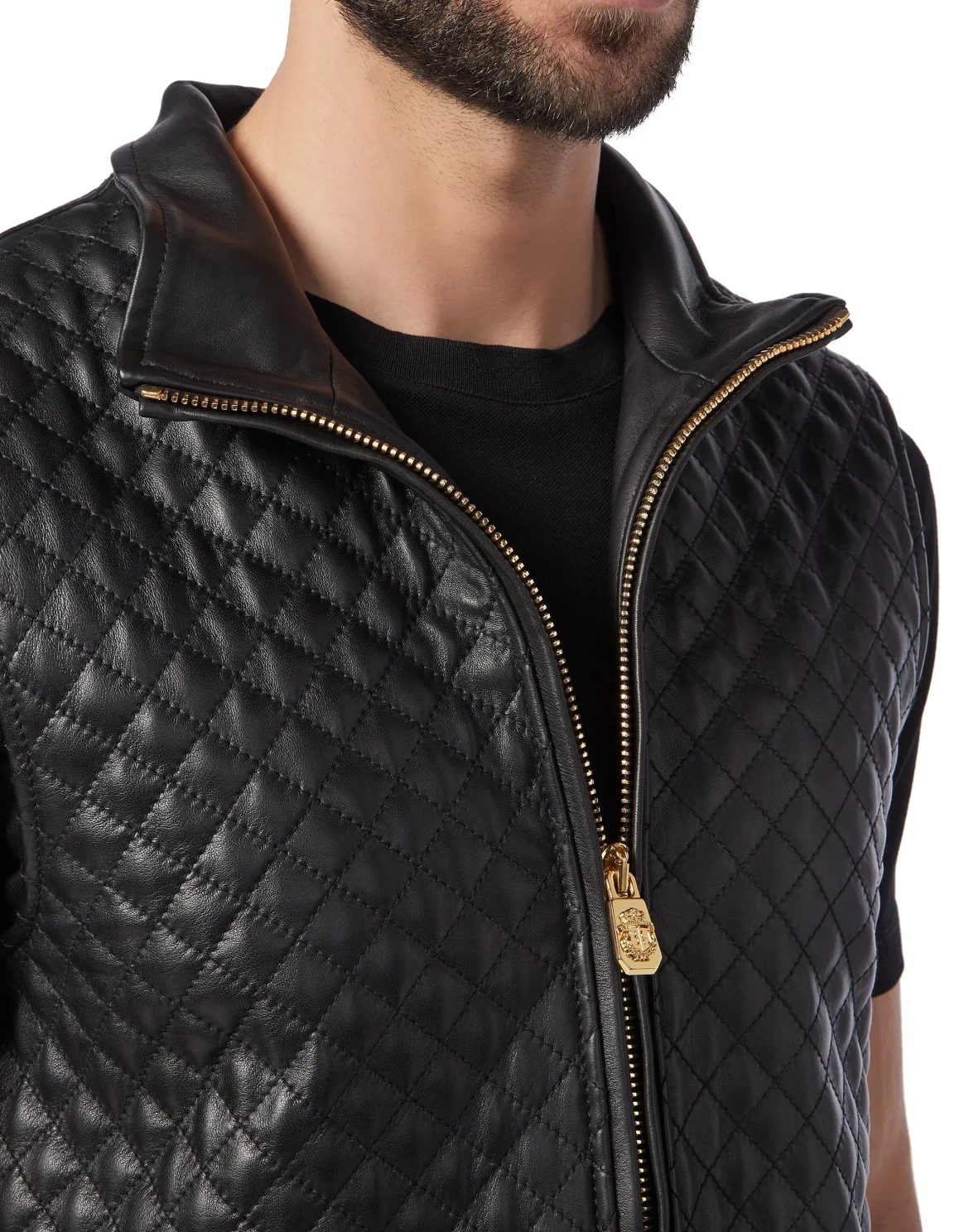 Leather Vest Short Crest, цвет: Черный