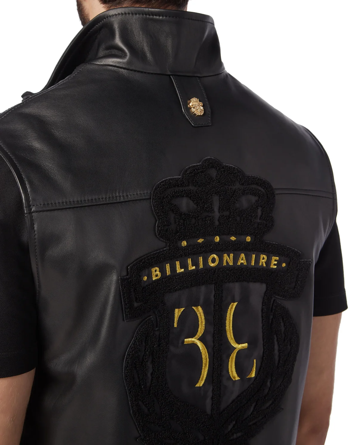 Leather Vest Short Crest, цвет: Черный