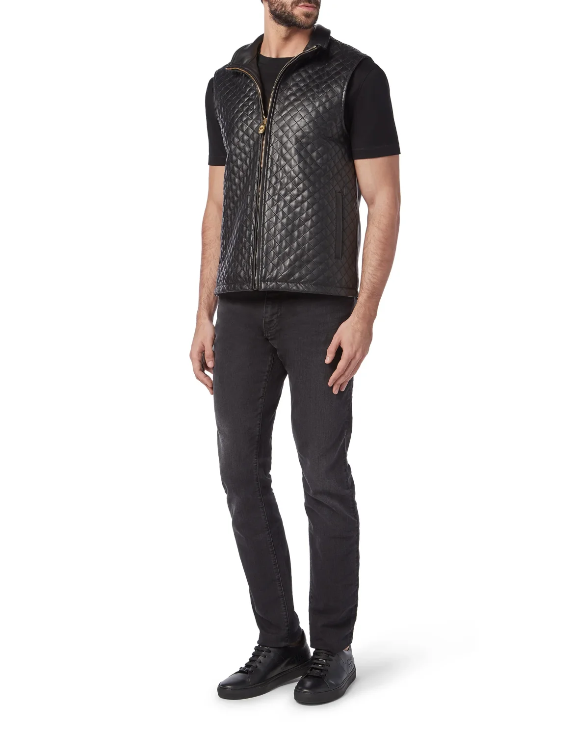 Leather Vest Short Crest, цвет: Черный