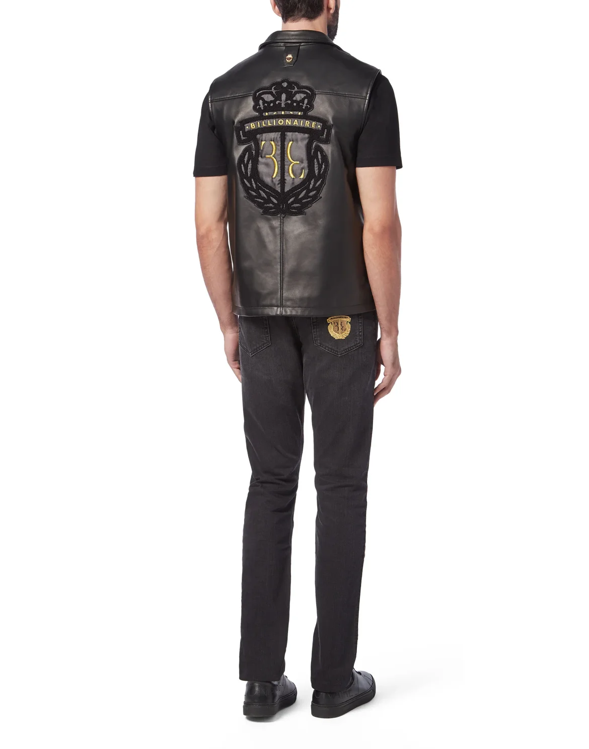 Leather Vest Short Crest, цвет: Черный