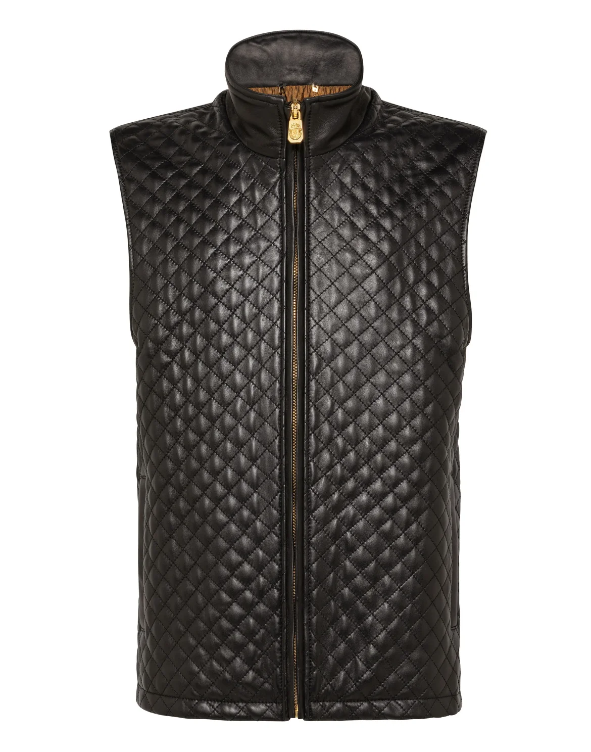 Leather Vest Short Crest, цвет: Черный