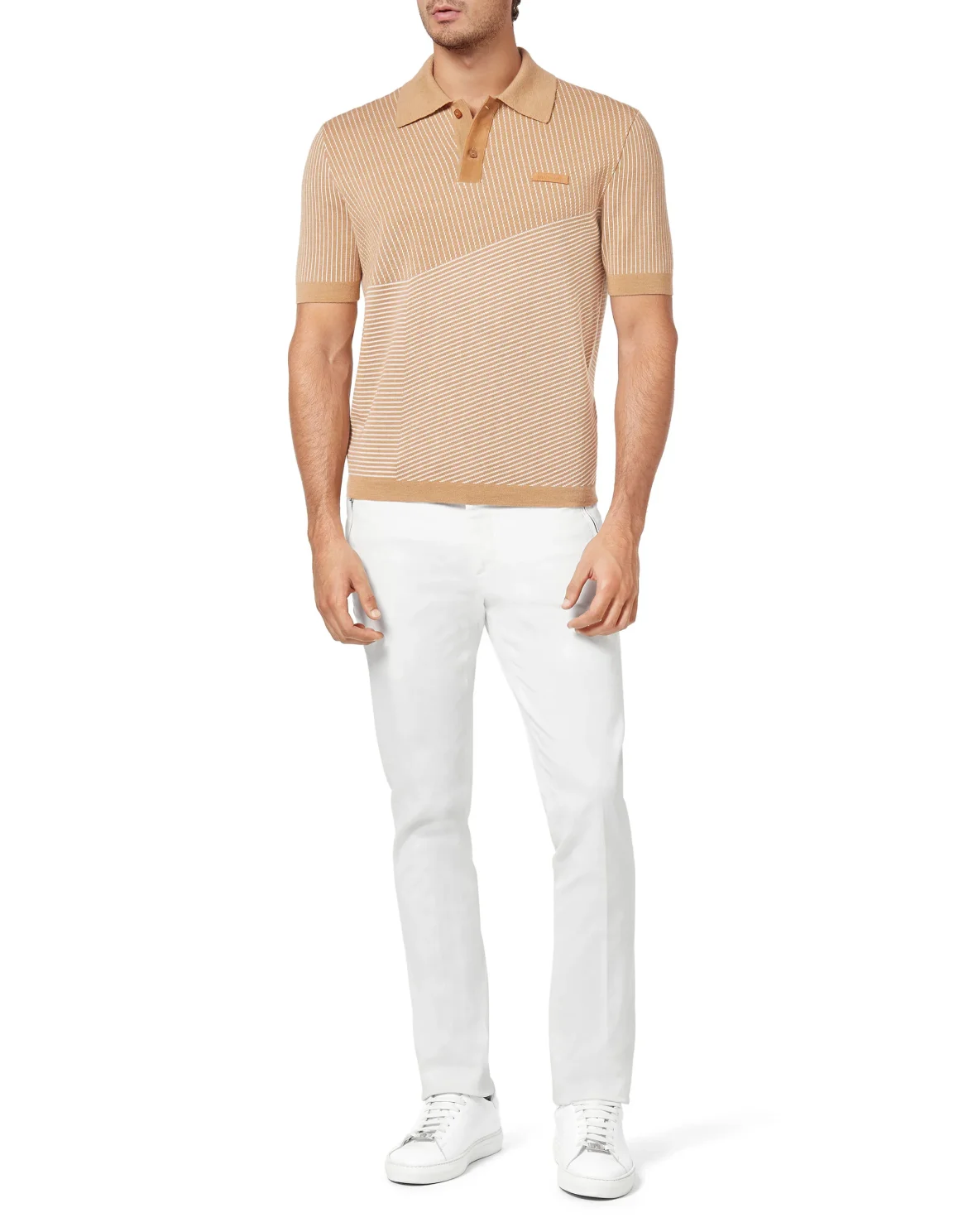 Wool and Cotton Pullover Polo-Neck SS Iconic, цвет: Бежевый