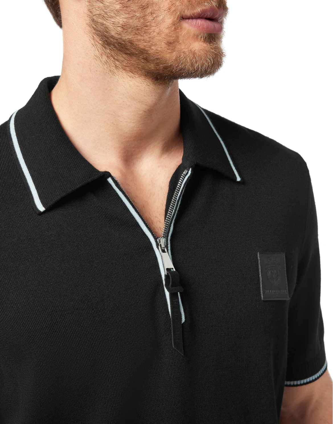 Wool and cotton Pullover Polo-Neck SS Crest, цвет: Черный
