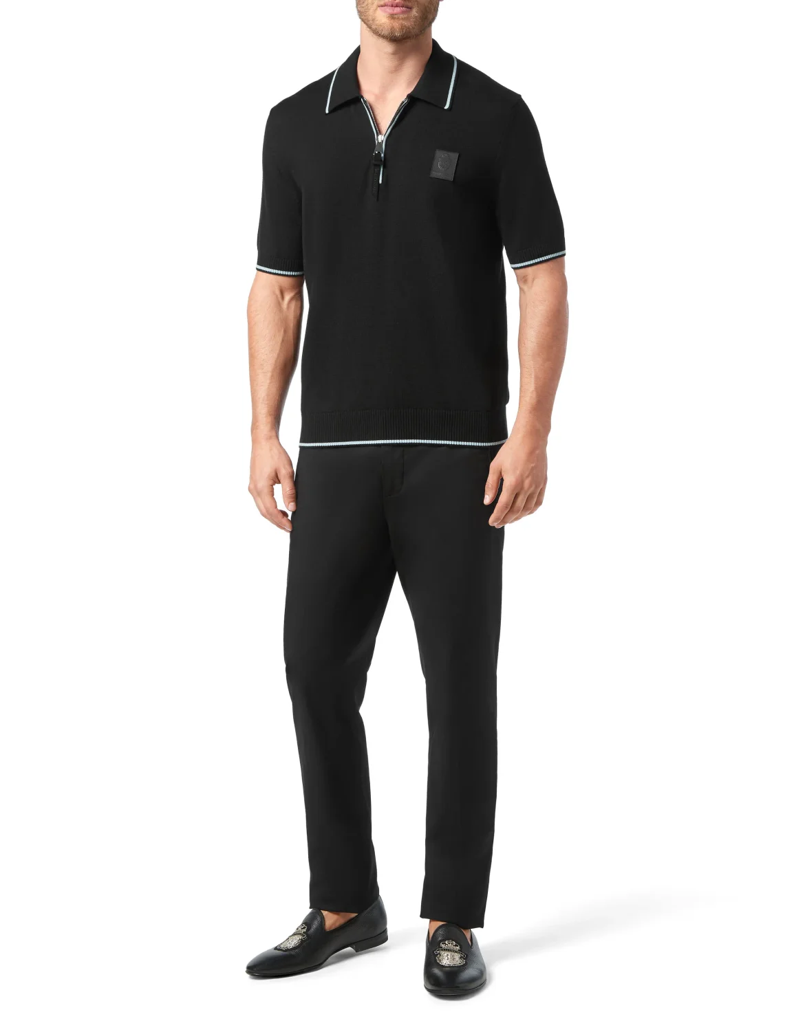 Wool and cotton Pullover Polo-Neck SS Crest, цвет: Черный