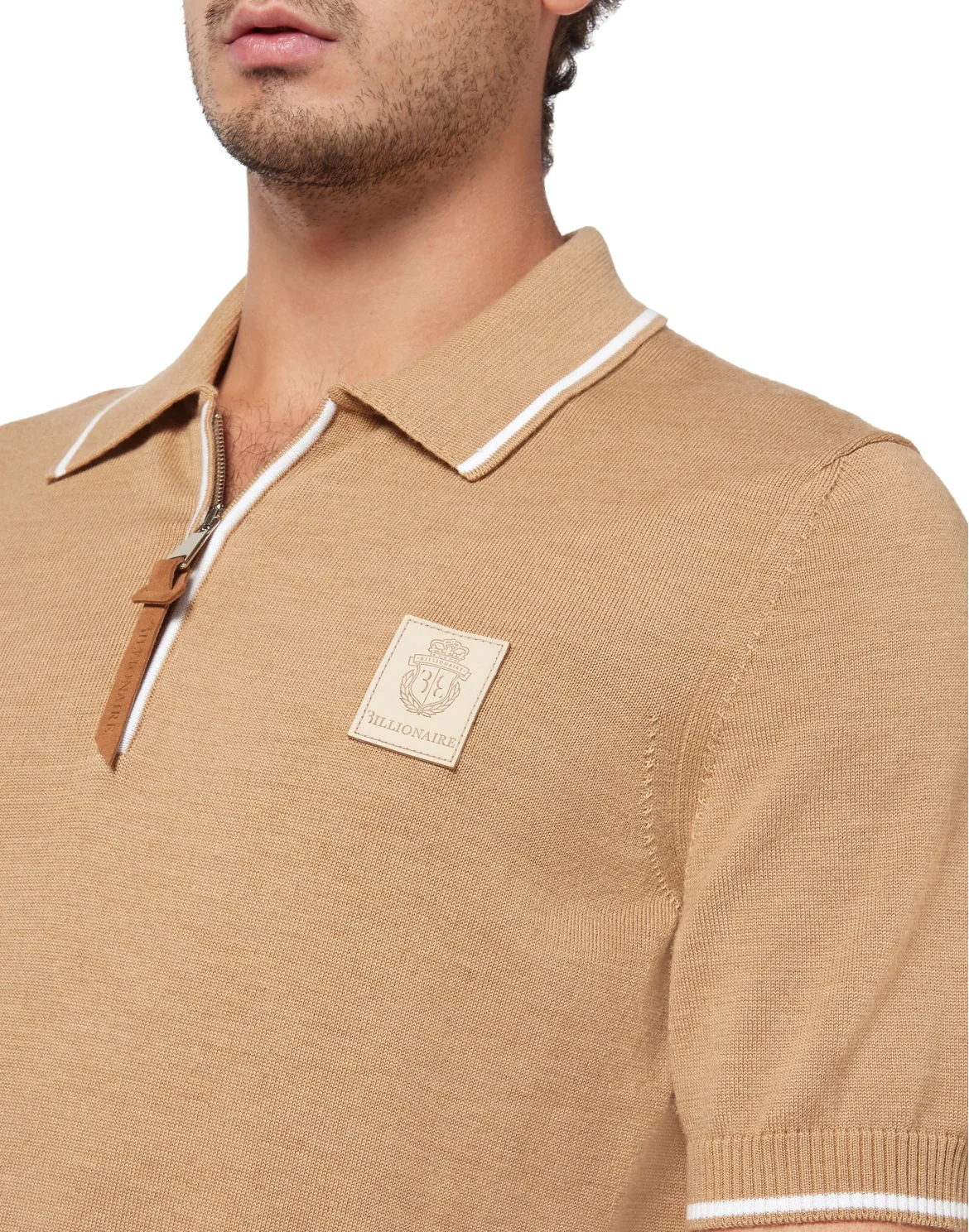 Wool and cotton Pullover Polo-Neck SS Crest, цвет: Бежевый