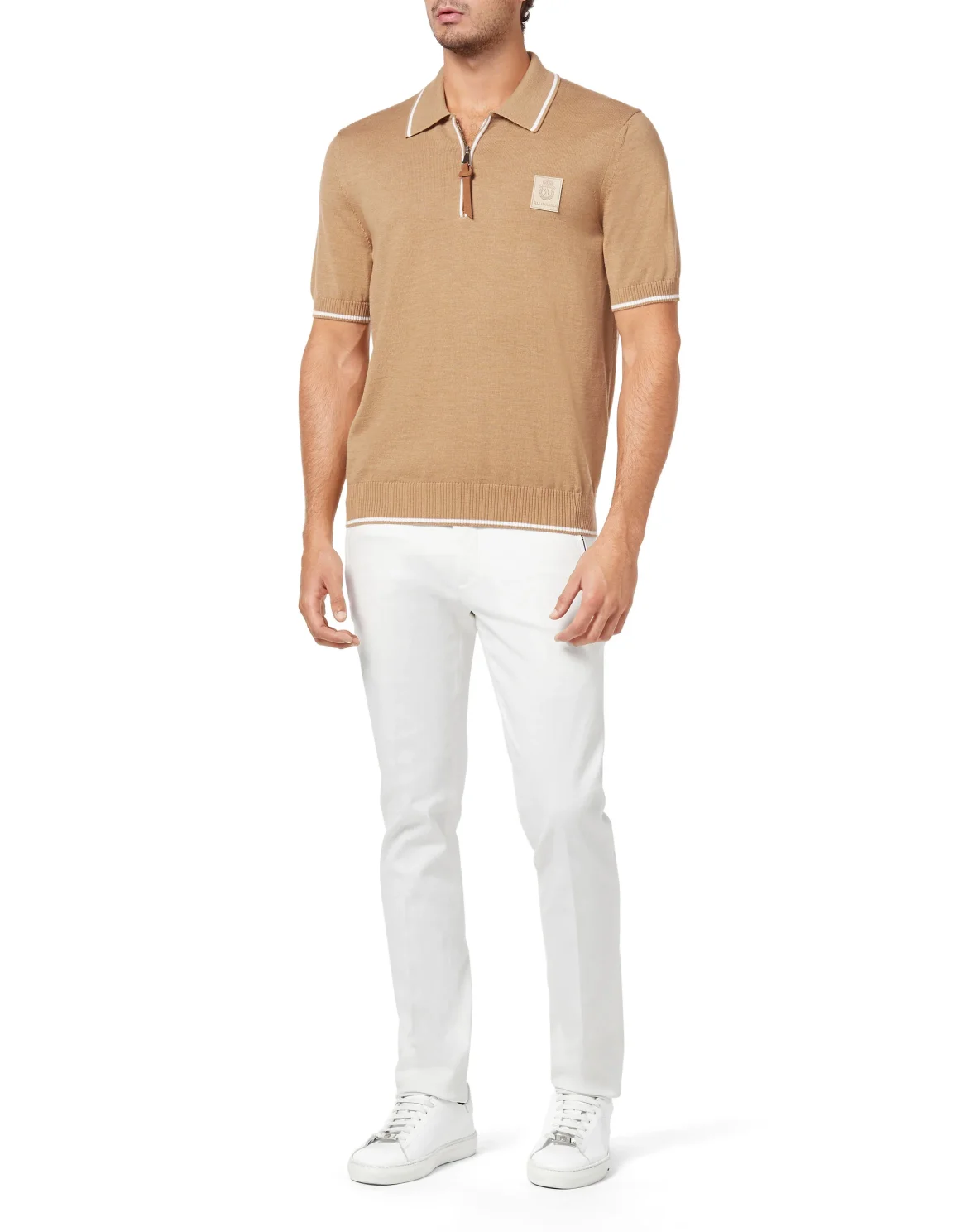 Wool and cotton Pullover Polo-Neck SS Crest, цвет: Бежевый