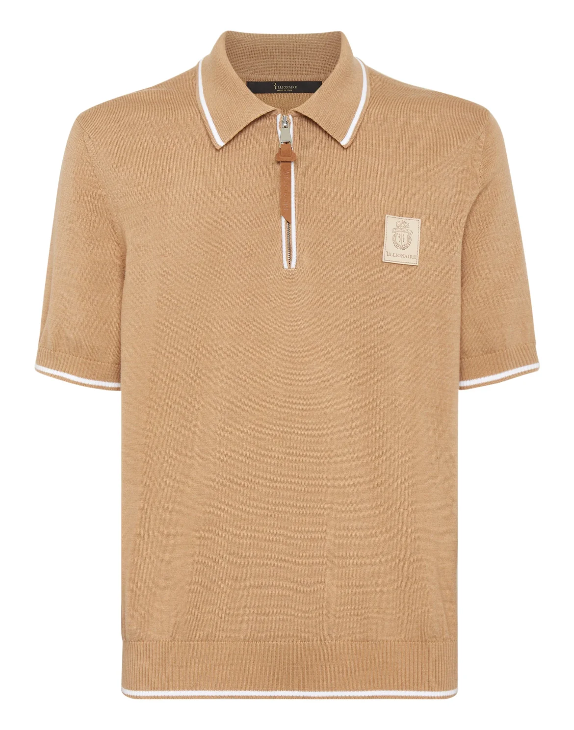 Wool and cotton Pullover Polo-Neck SS Crest, цвет: Бежевый