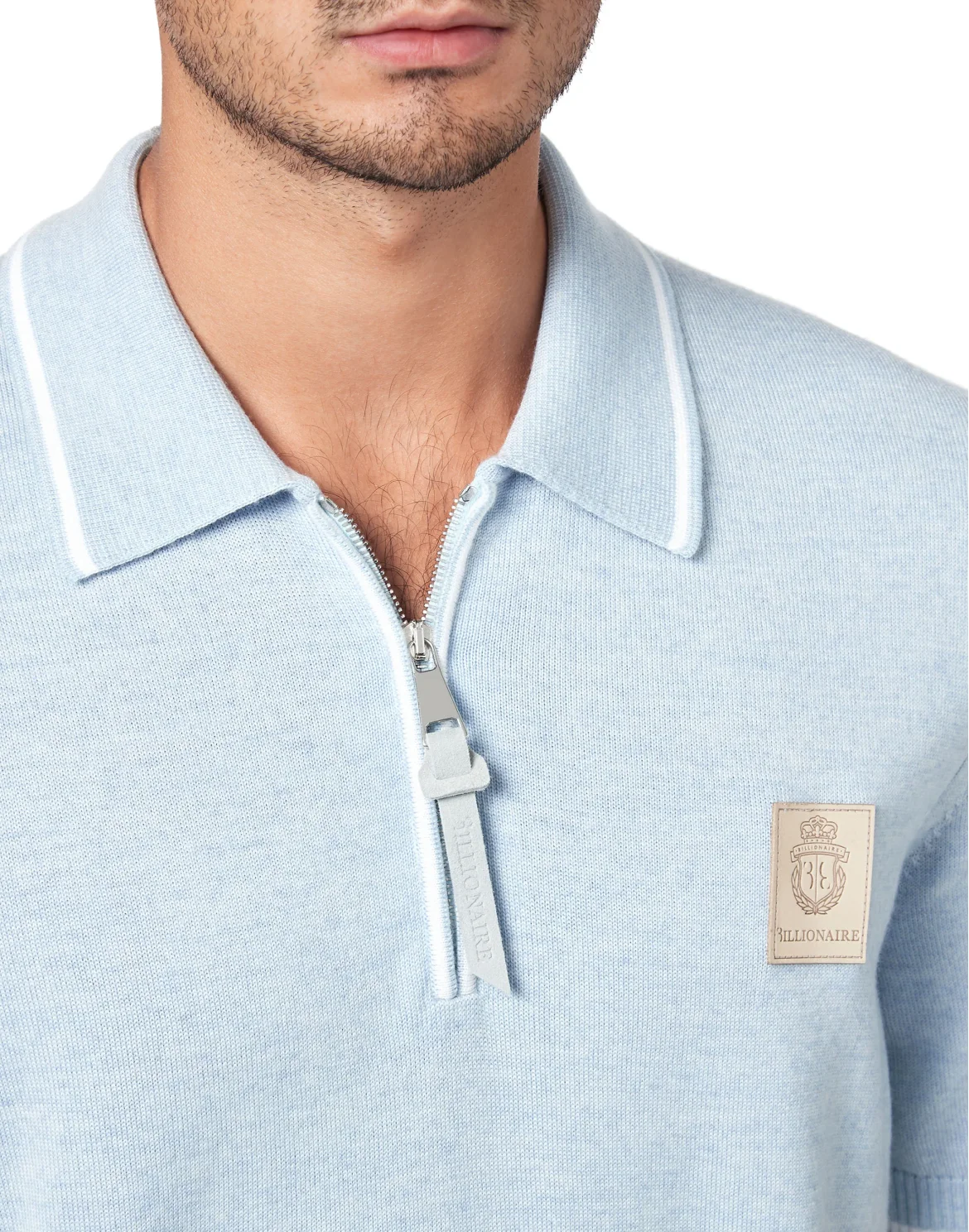 Wool and cotton Pullover Polo-Neck SS Crest, цвет: Синий