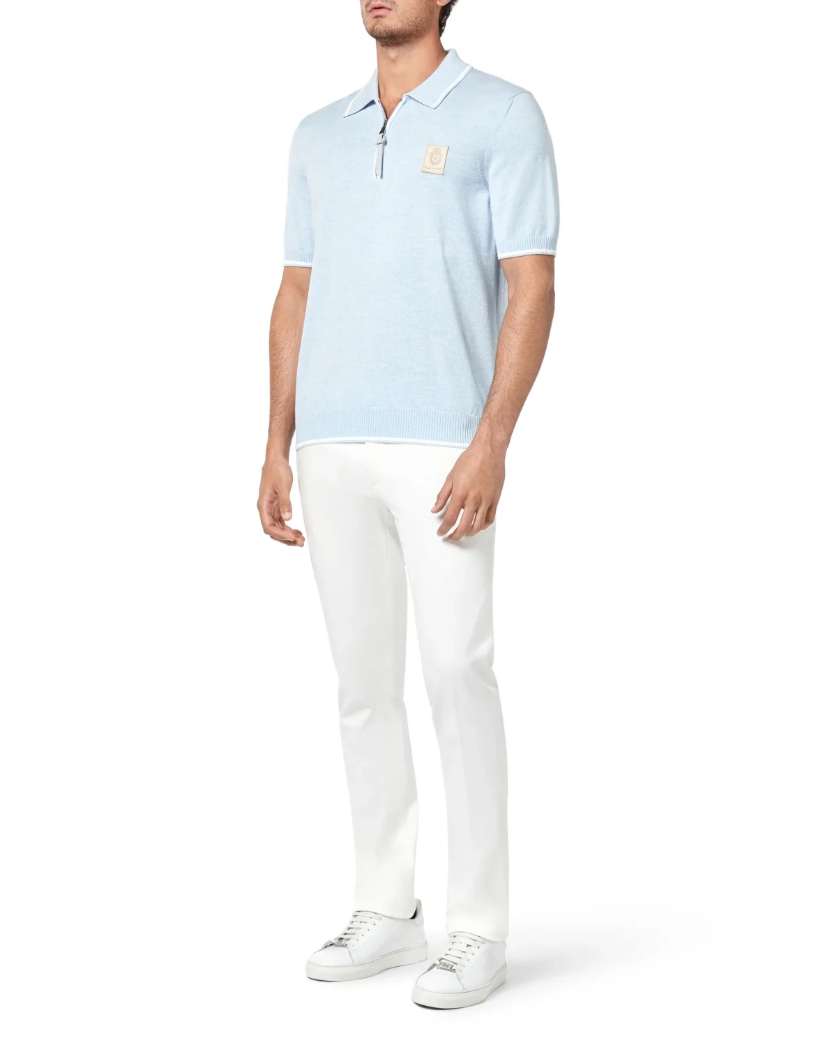 Wool and cotton Pullover Polo-Neck SS Crest, цвет: Синий