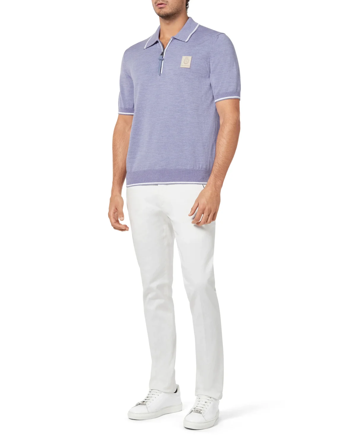 Wool and cotton Pullover Polo-Neck SS Crest, цвет: Фиолетовый
