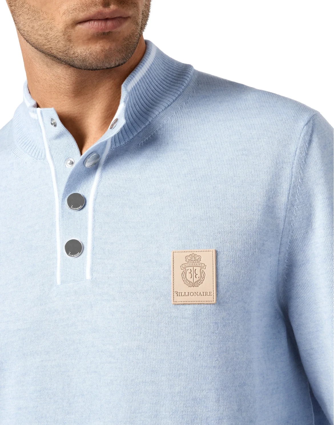 Wool and cotton Pullover zip mock Crest, цвет: Синий