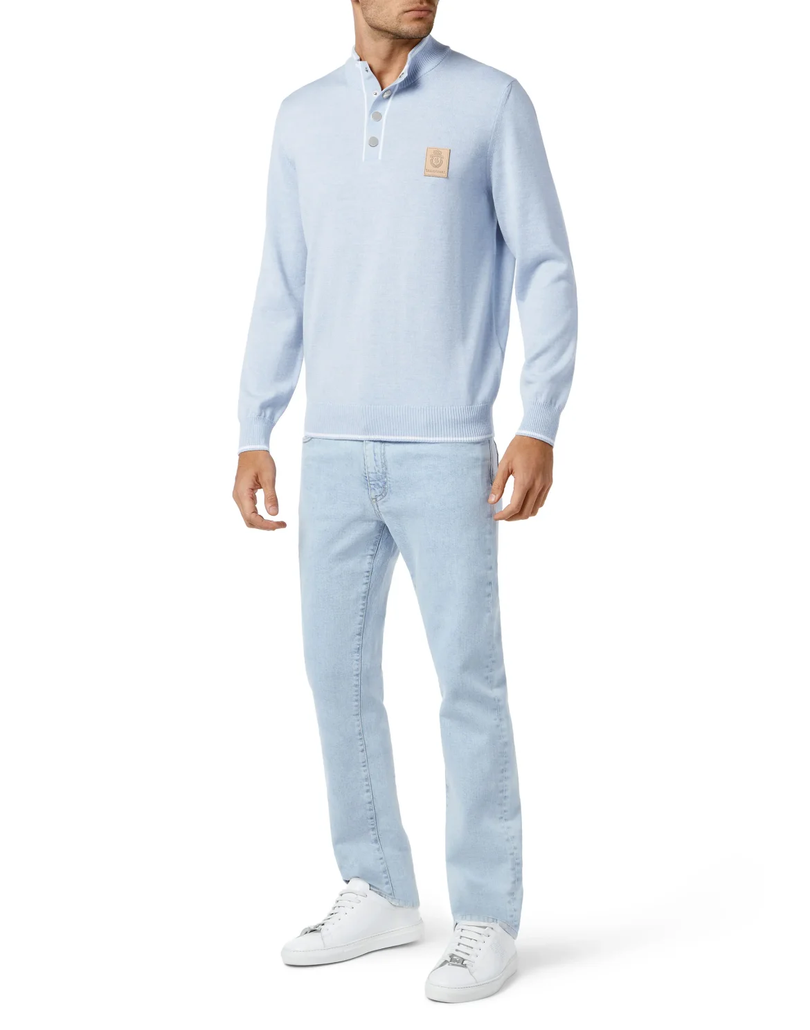 Wool and cotton Pullover zip mock Crest, цвет: Синий