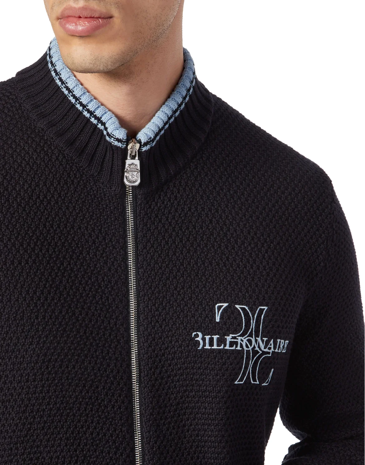 Embroidered Cotton Knit Jacket, цвет: Синий