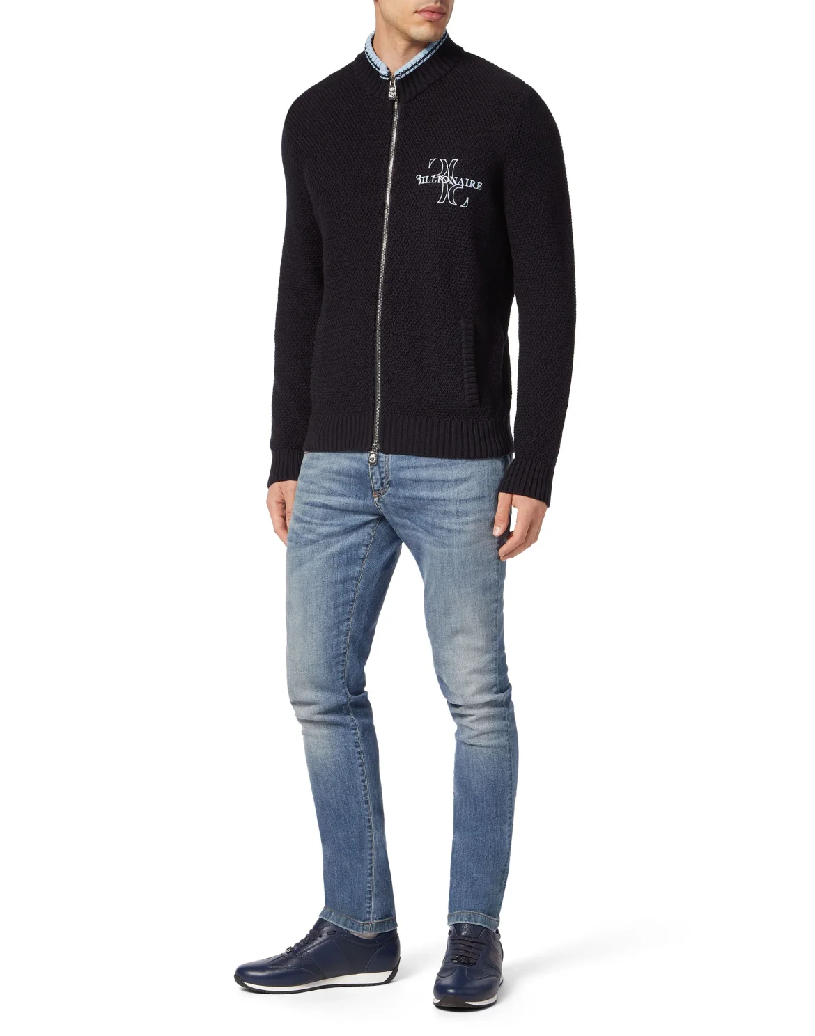 Embroidered Cotton Knit Jacket, цвет: Синий