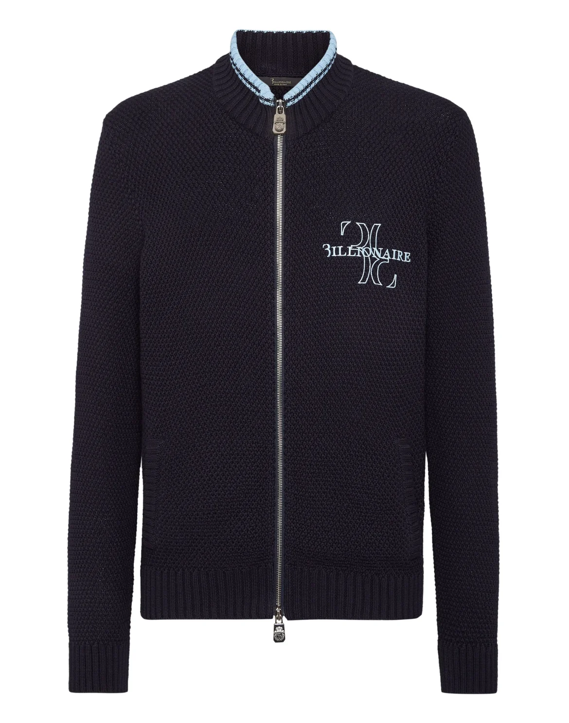 Embroidered Cotton Knit Jacket, цвет: Синий