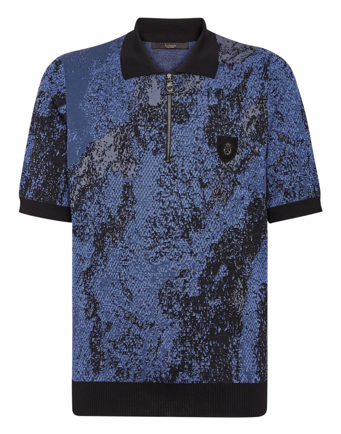 Jacquard Cotton Wool Zipped Polo Shirt, цвет: Черный