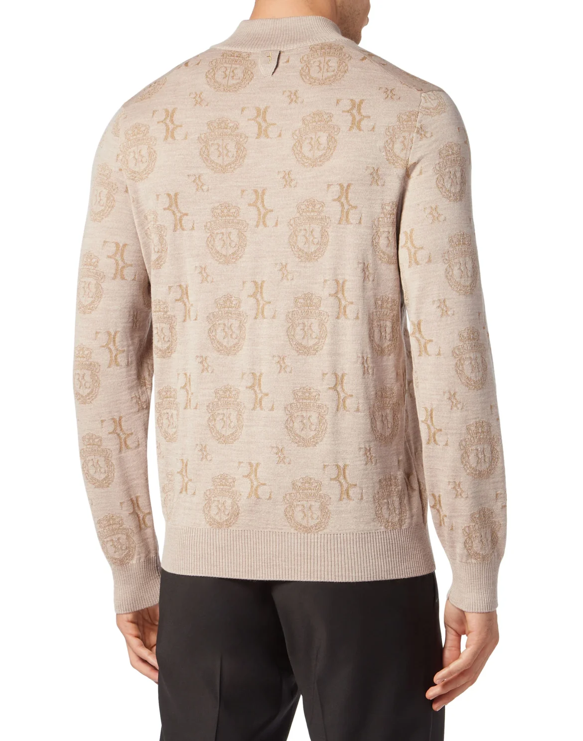Wool Silk Jacquard Zip Mock Pullover, цвет: Бежевый