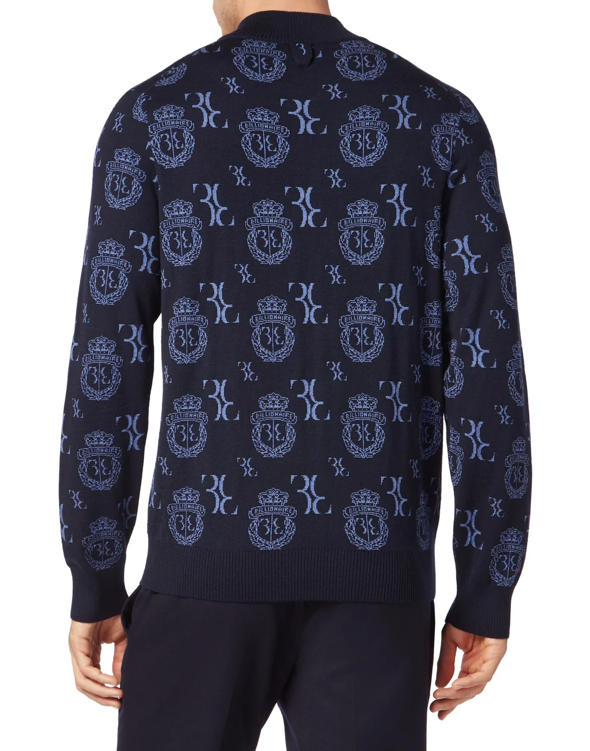 Wool Silk Jacquard Zip Mock Pullover, цвет: Синий