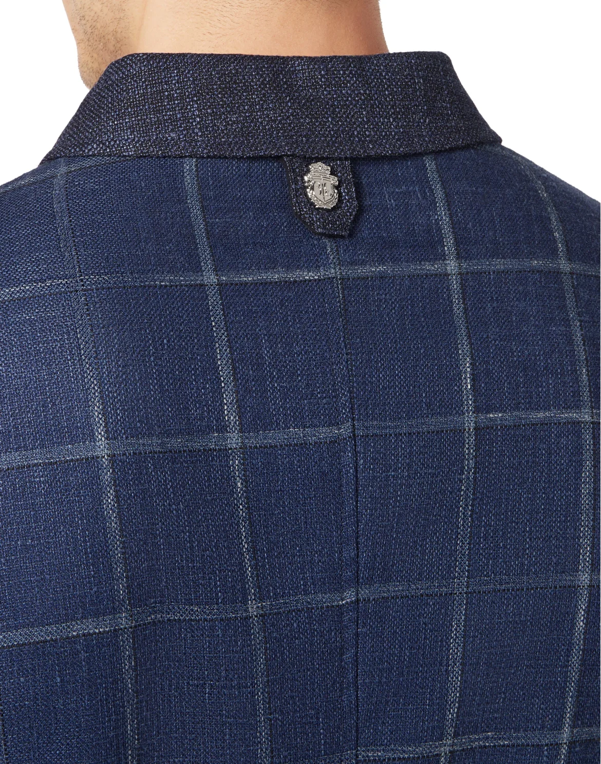 Wool Sil Linen Checked Blouson Jacket, цвет: Синий