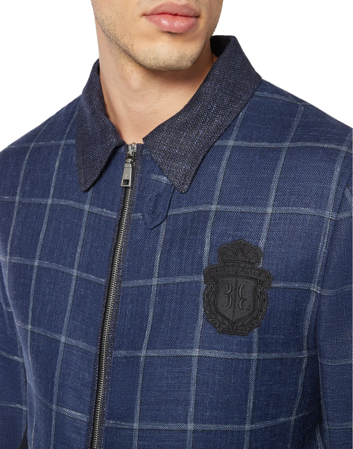 Wool Sil Linen Checked Blouson Jacket, цвет: Синий
