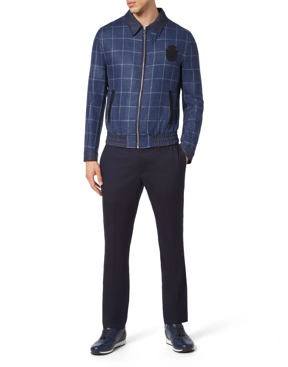 Wool Sil Linen Checked Blouson Jacket, цвет: Синий