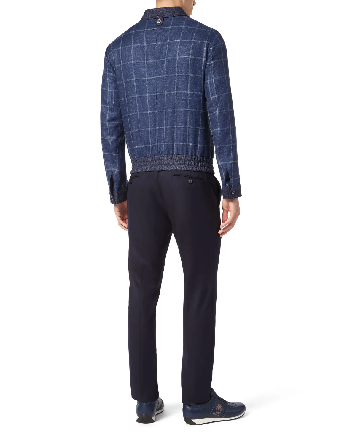 Wool Sil Linen Checked Blouson Jacket, цвет: Синий
