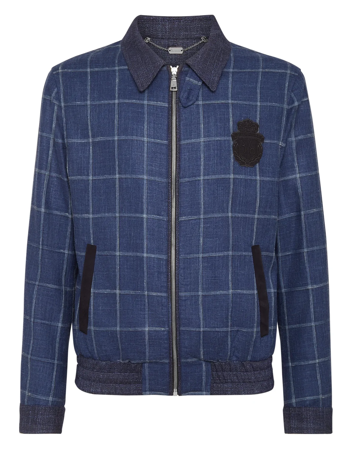 Wool Sil Linen Checked Blouson Jacket, цвет: Синий