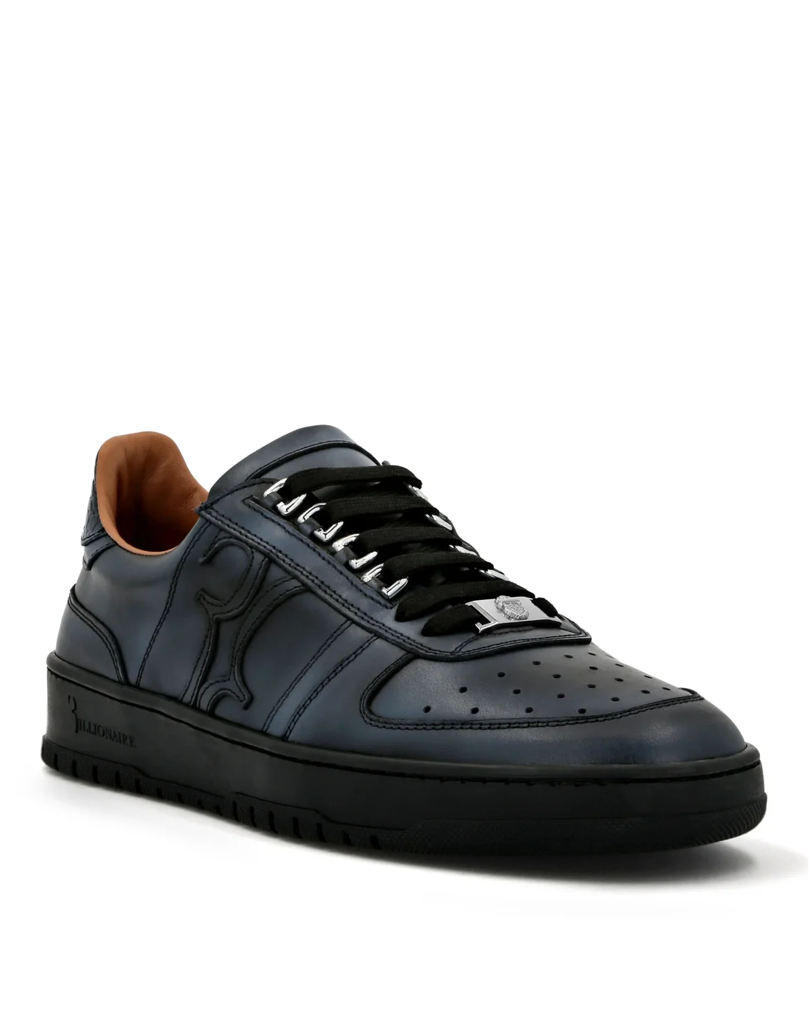 Croco Printed Leather Lo-Top Sneakers, цвет: Черный