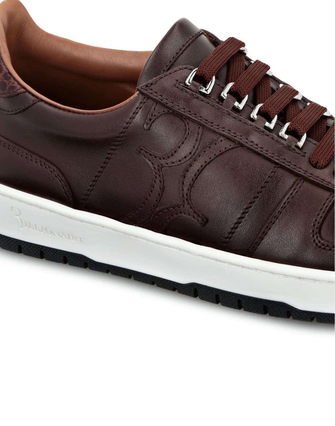 Croco Printed Leather Lo-Top Sneakers, цвет: Коричневый