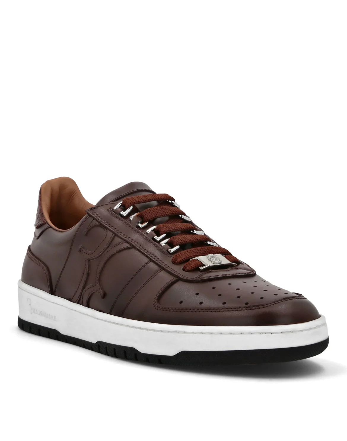 Croco Printed Leather Lo-Top Sneakers, цвет: Коричневый