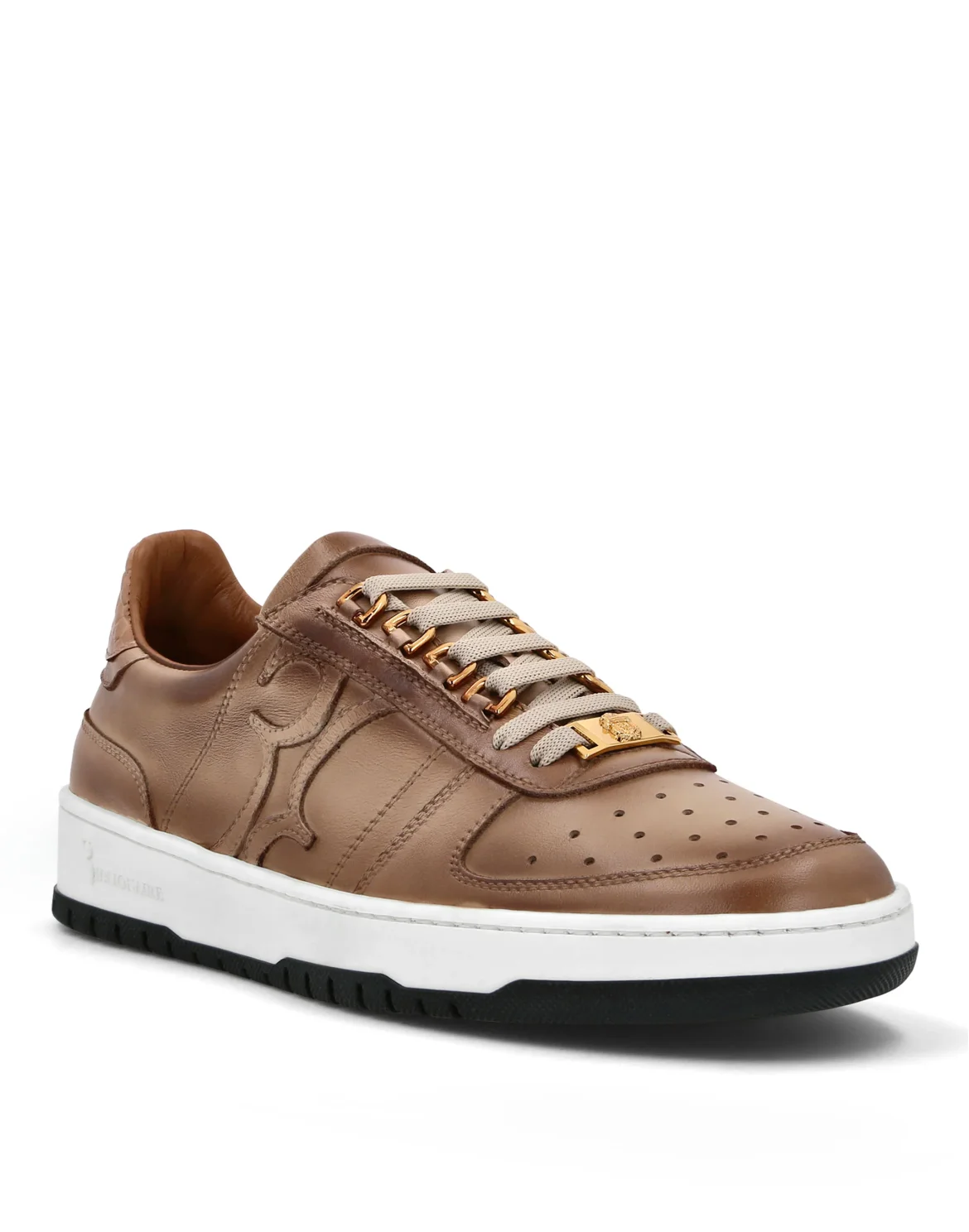 Croco Printed Leather Lo-Top Sneakers, цвет: Бежевый