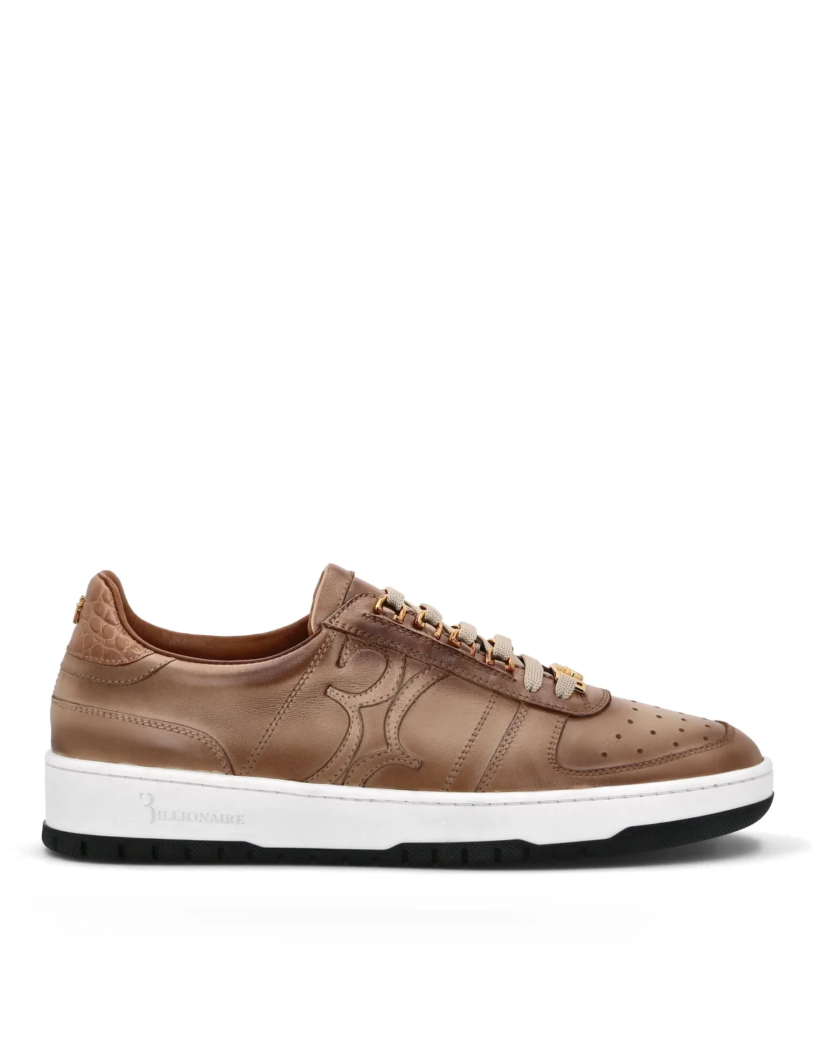 Croco Printed Leather Lo-Top Sneakers, цвет: Бежевый