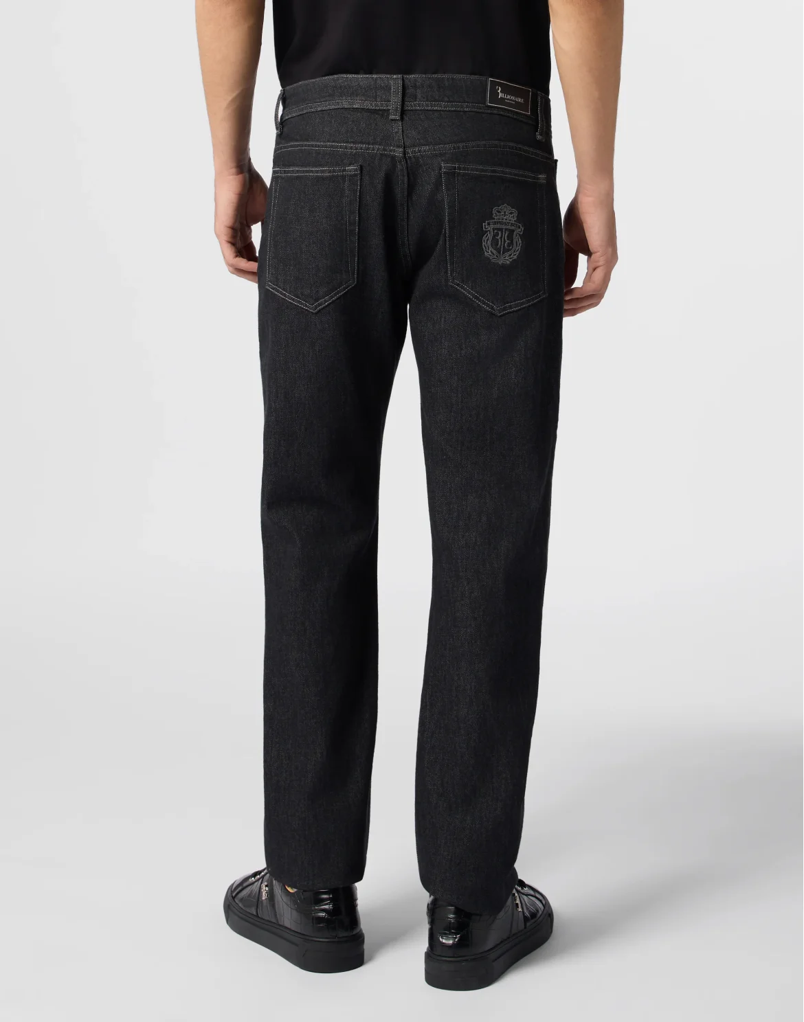 Super Straight Cut Jeans Leather Details, цвет: Черный