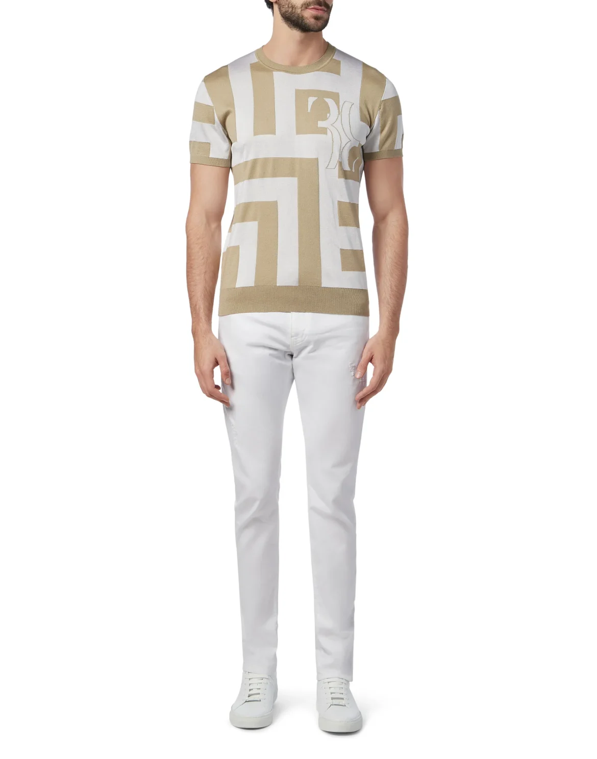 Pullover Round Neck SS Geometric, цвет: Бежевый