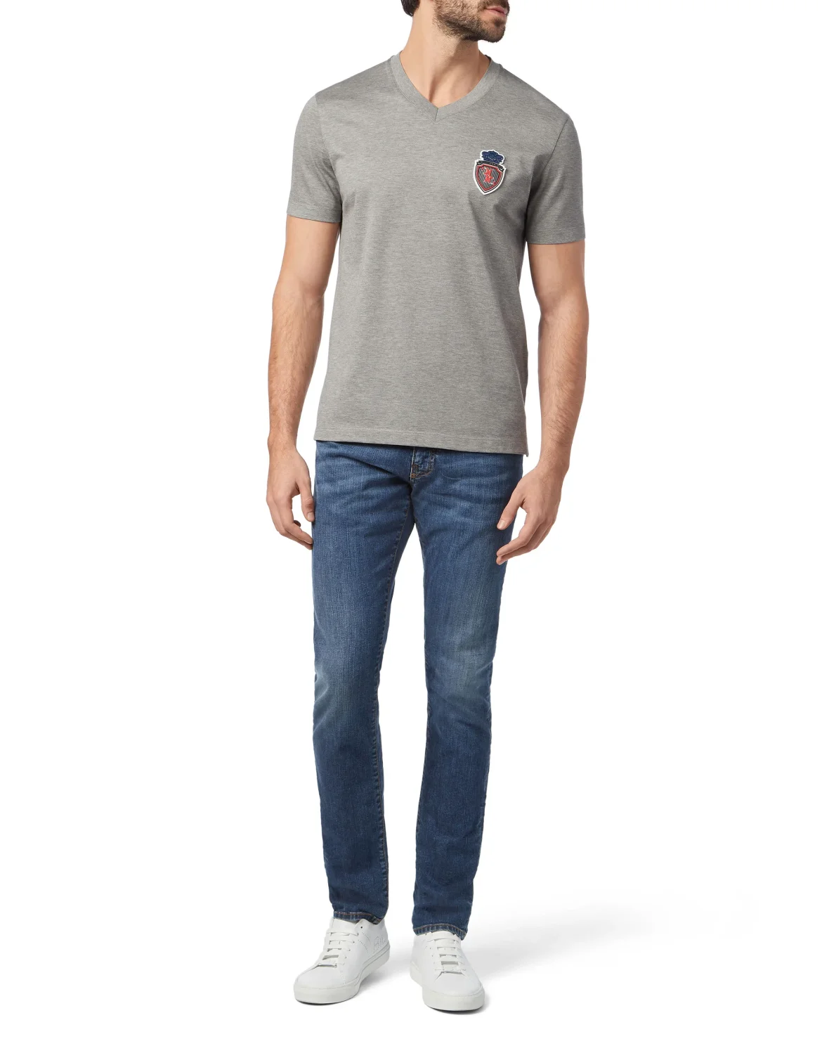 T-shirt V-Neck SS Crest, цвет: Серый