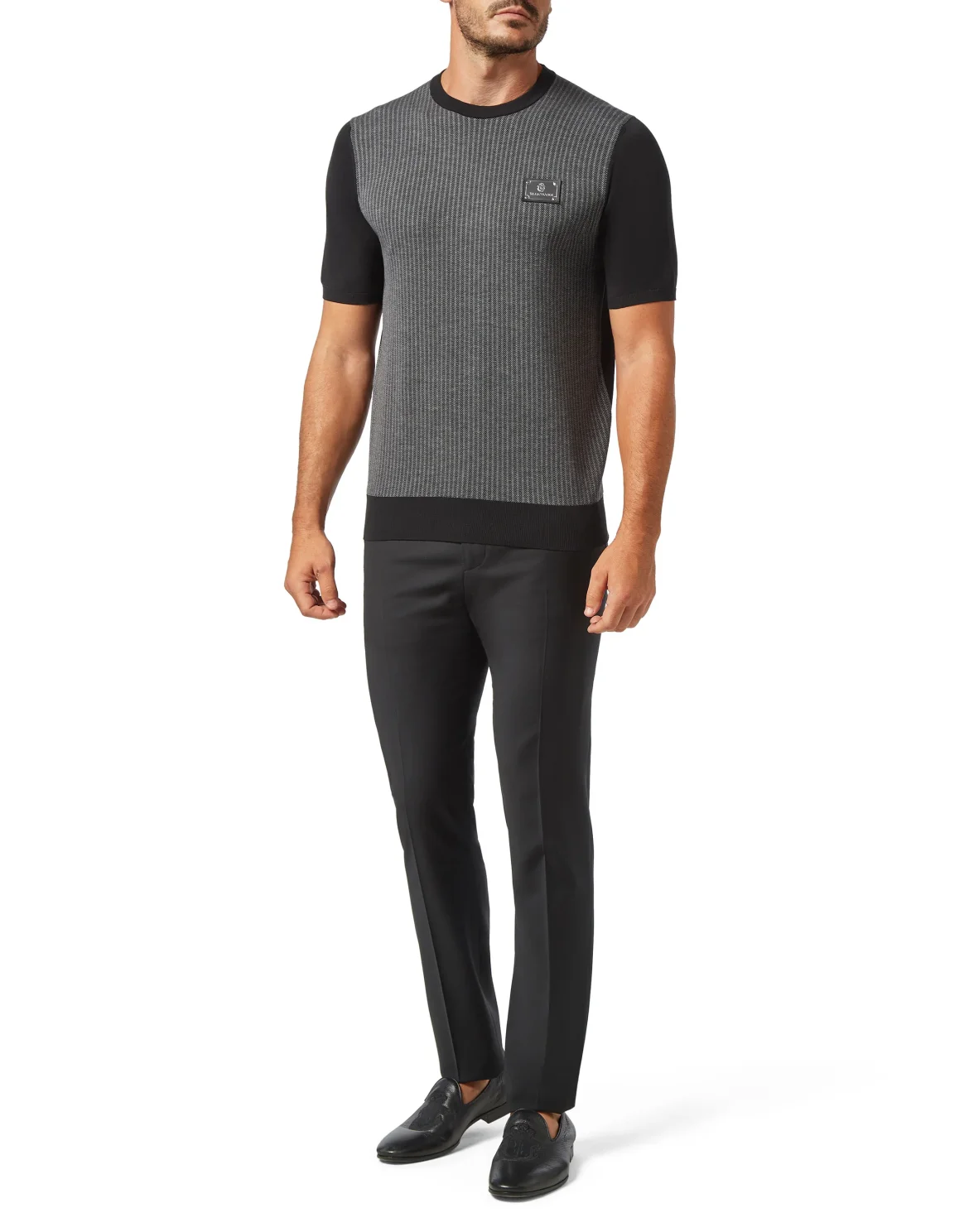 Pullover Round Neck SS Jacquard Istitutional, цвет: Черный