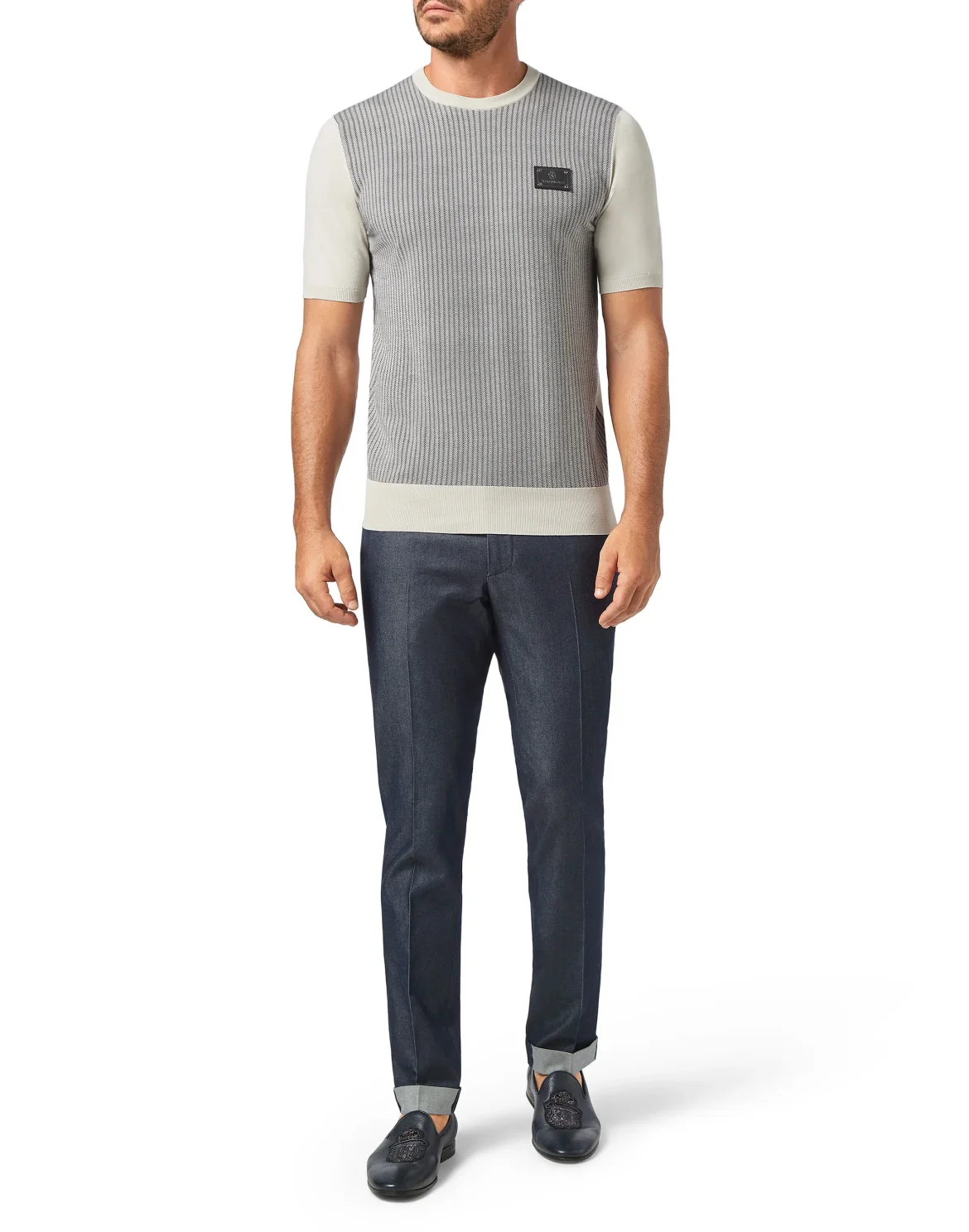 Pullover Round Neck SS Jacquard Istitutional, цвет: Бежевый