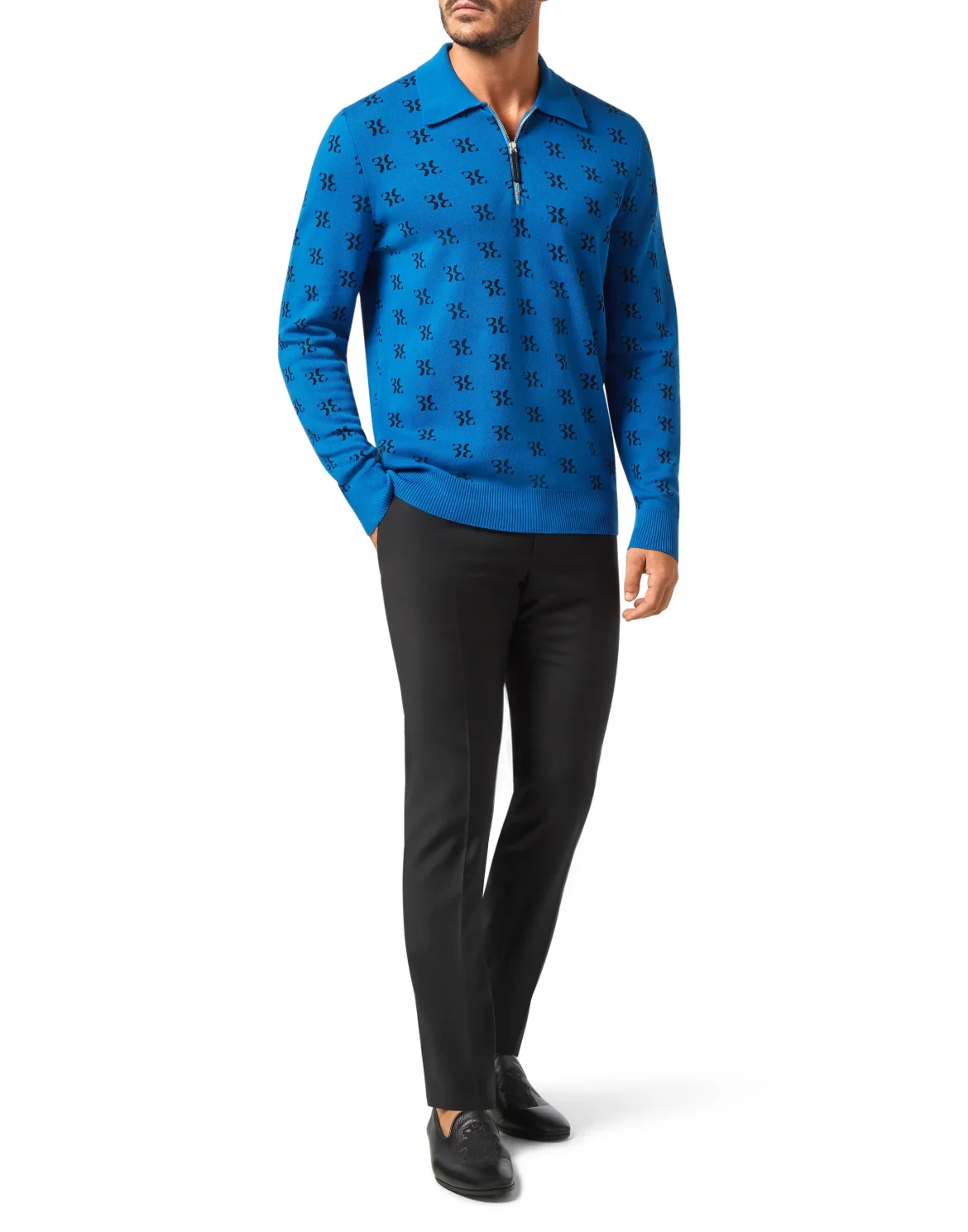 Pullover zip mock LS All over BB, цвет: Синий