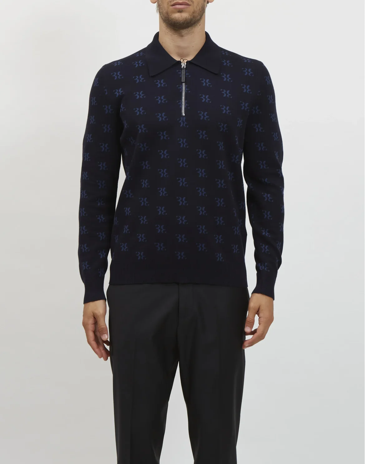 Pullover zip mock LS All over BB, цвет: Синий