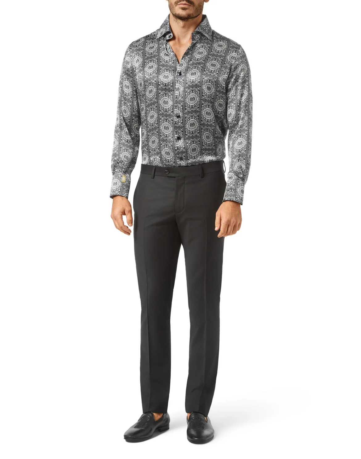 Silk Shirt Silver Cut LS/Flavio Floral Geometric, цвет: Черный