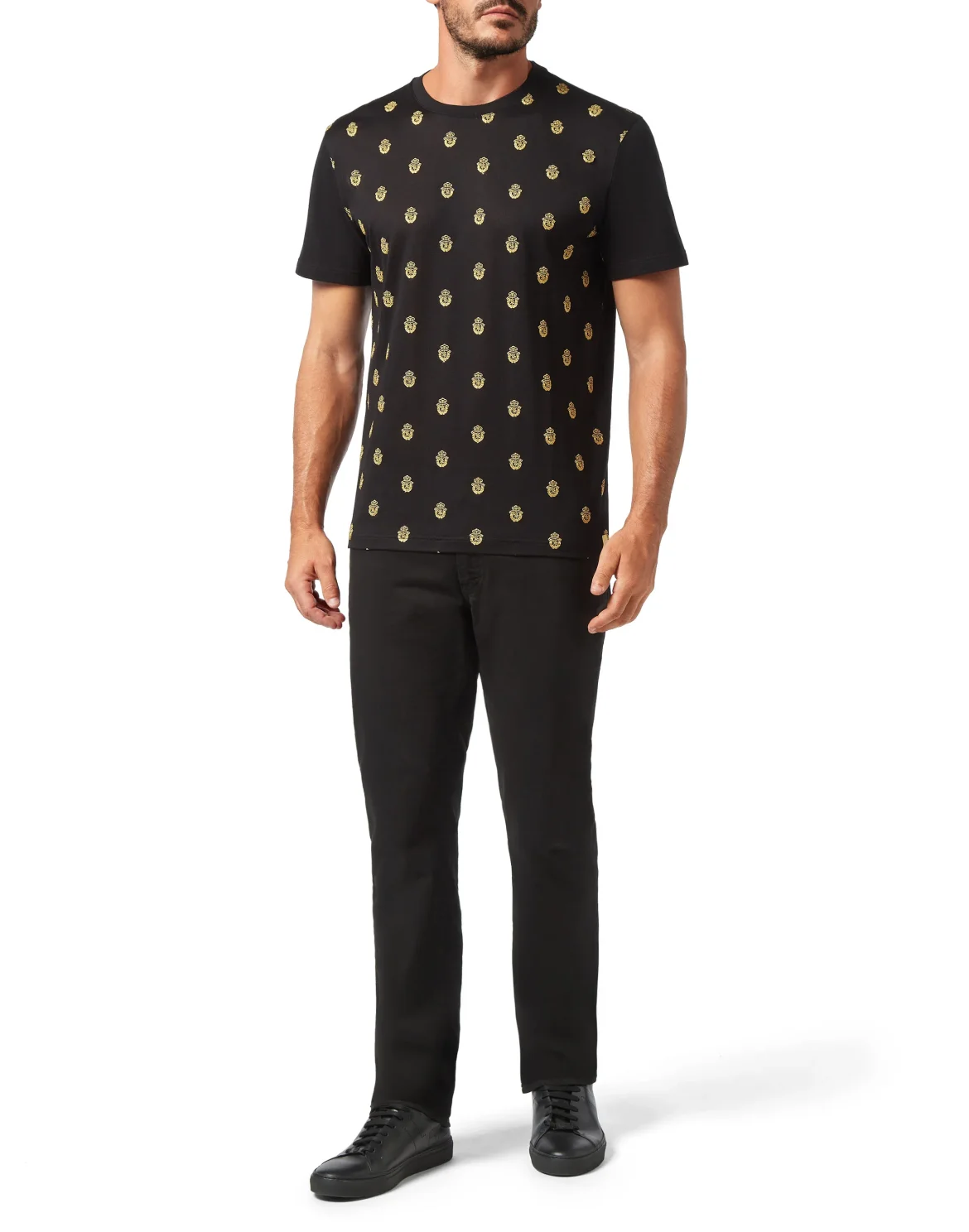 T-shirt Round Neck SS All over Crest, цвет: Черный