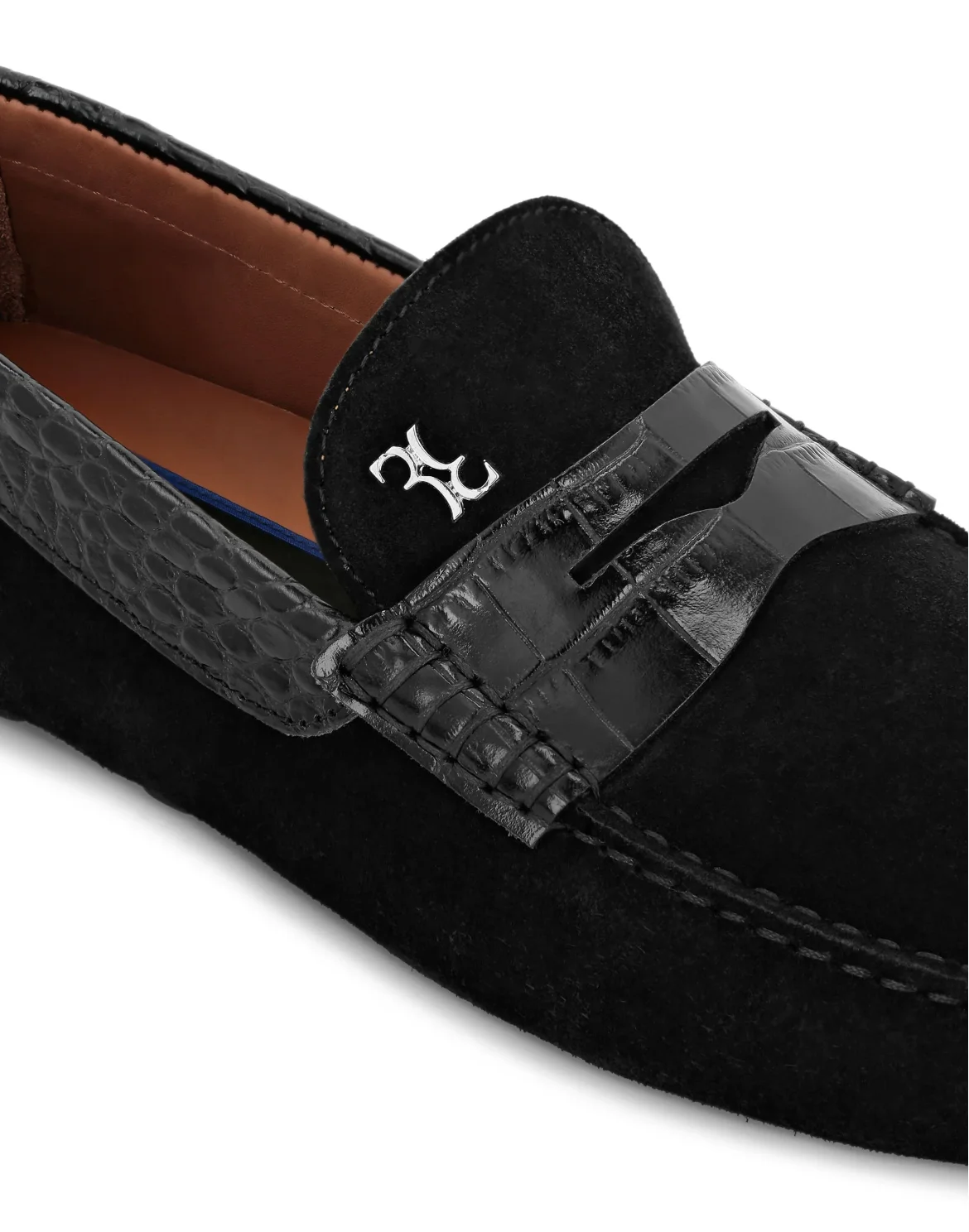 Suede Crocco Printed Moccasin, цвет: Черный