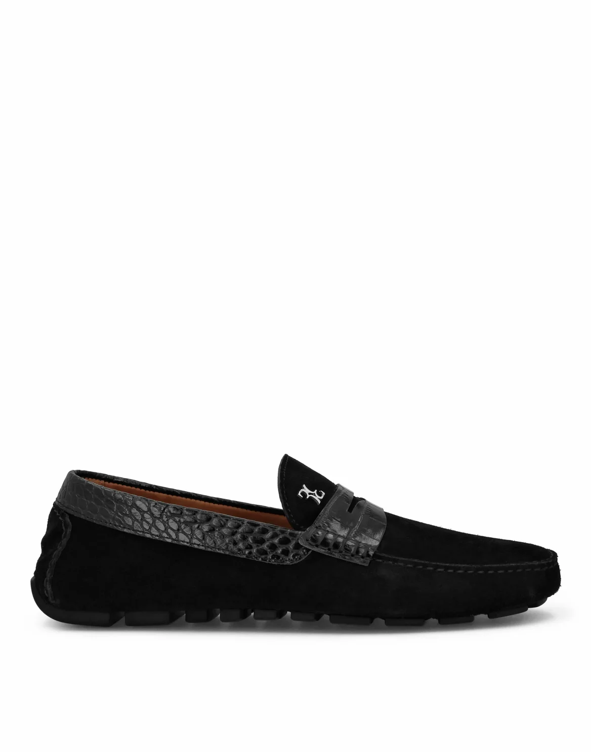 Suede Crocco Printed Moccasin, цвет: Черный