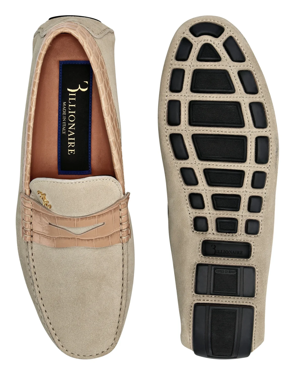 Suede Crocco Printed Moccasin, цвет: Бежевый