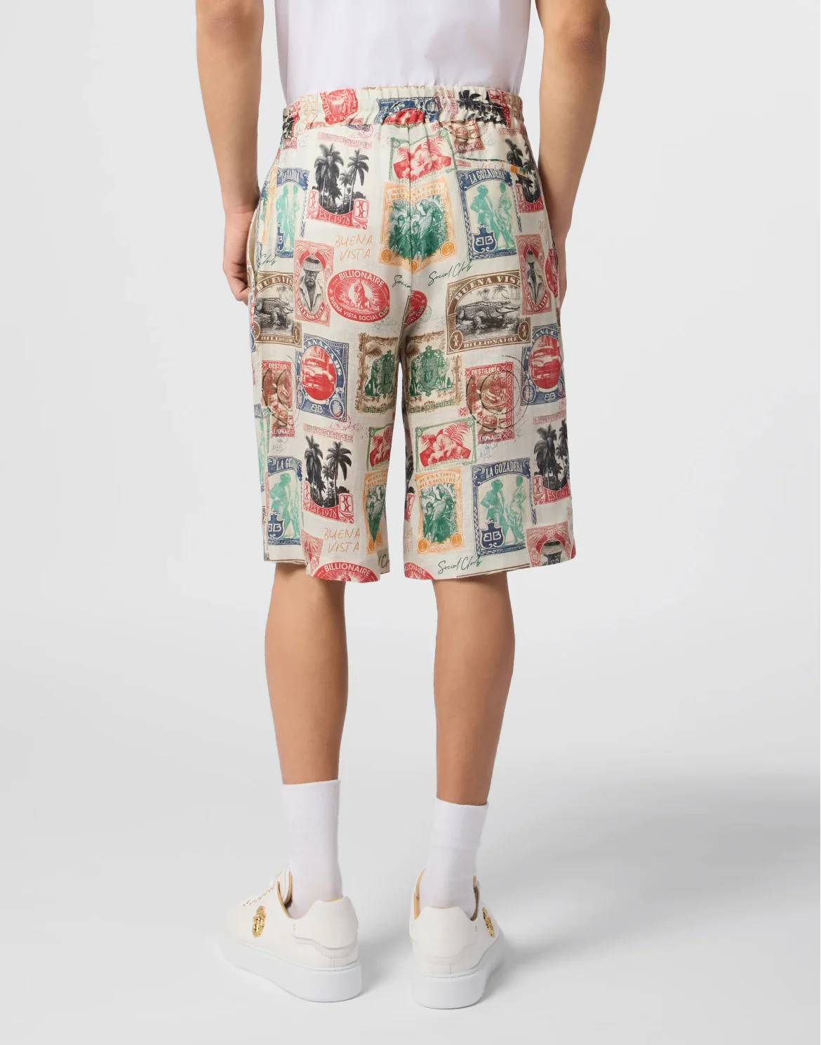 Printed Linen Shorts Stamps, цвет: Мультиколор