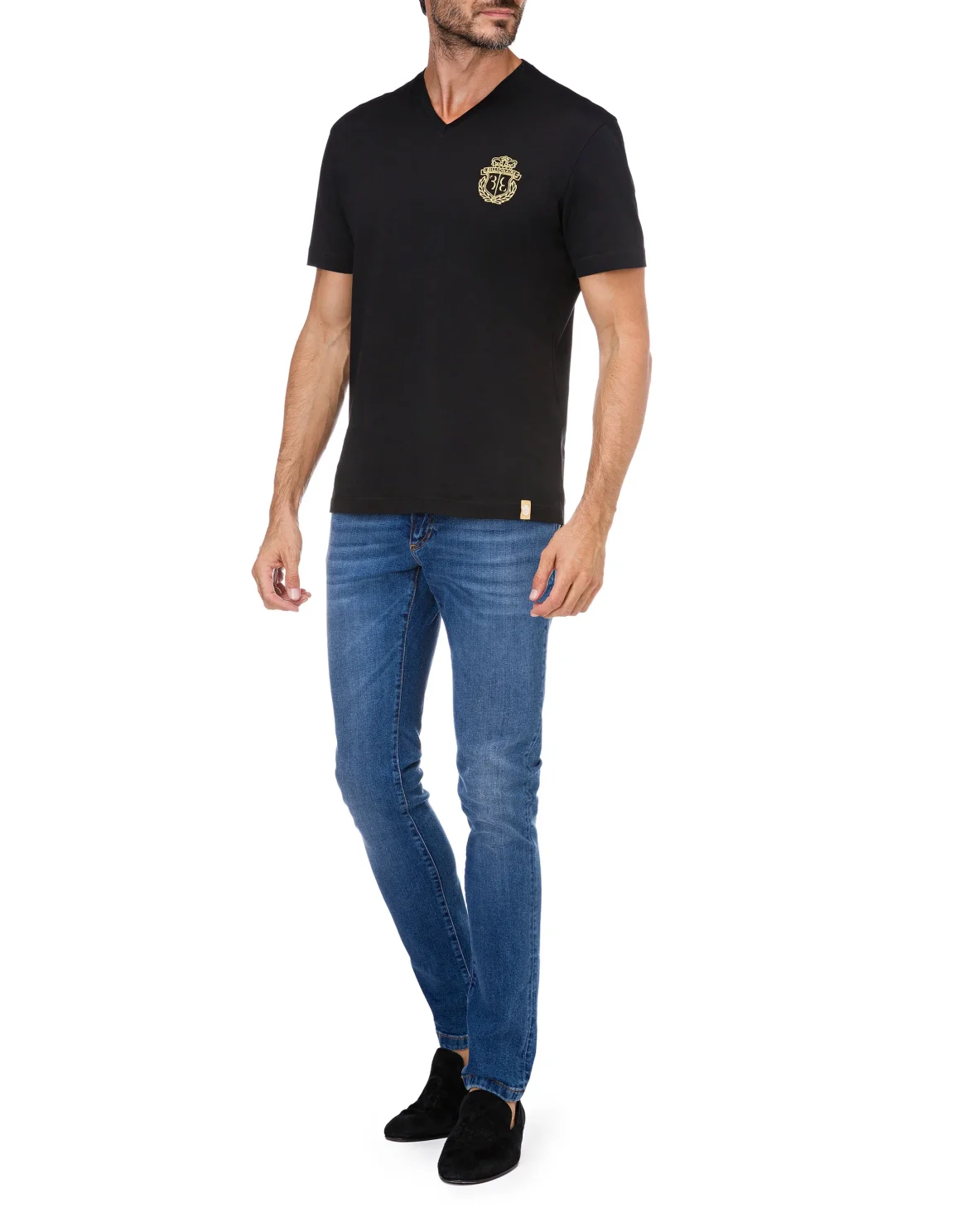 T-shirt V-Neck SS Crest, цвет: Черный