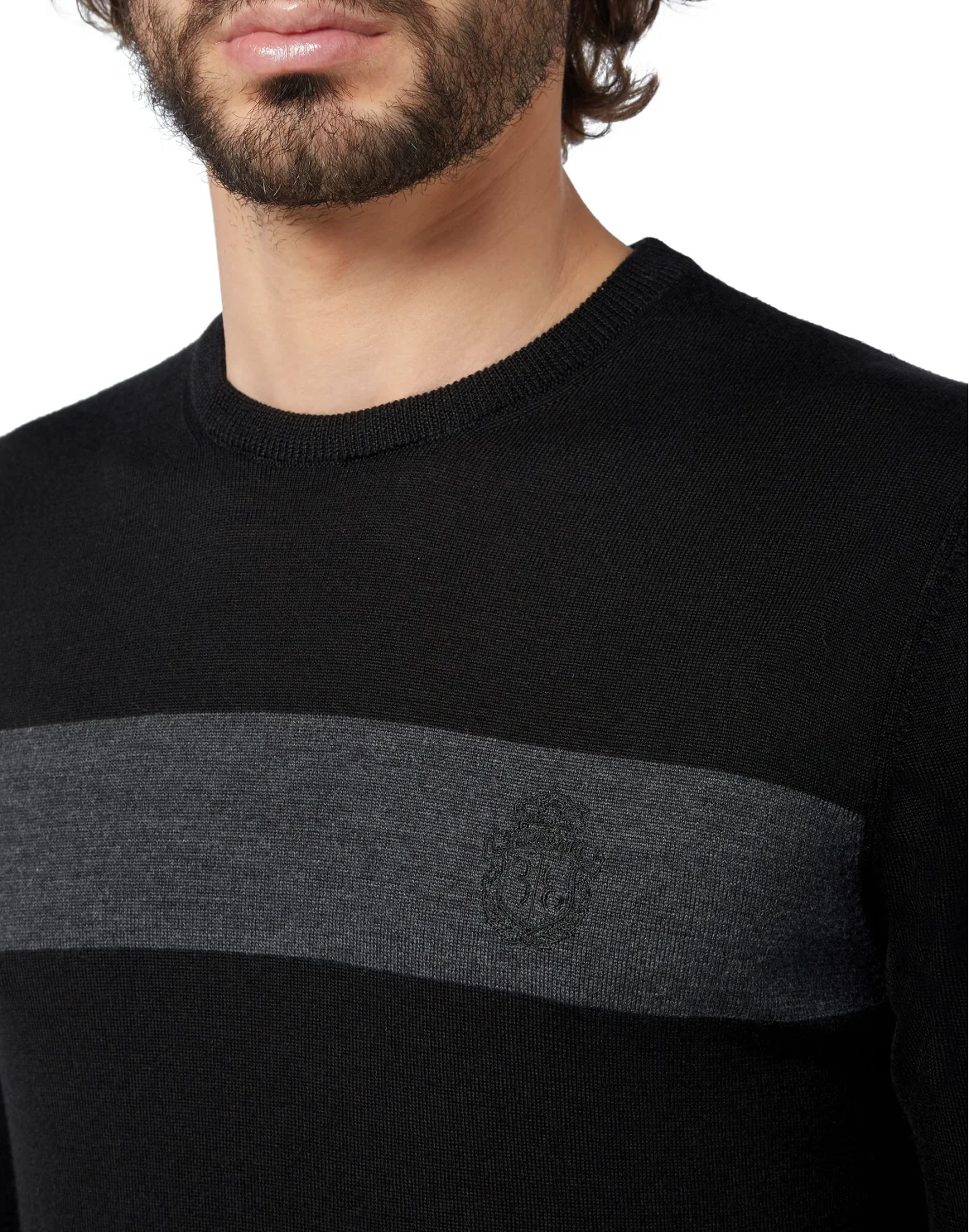 Pullover Round Neck LS Stripes, цвет: Черный