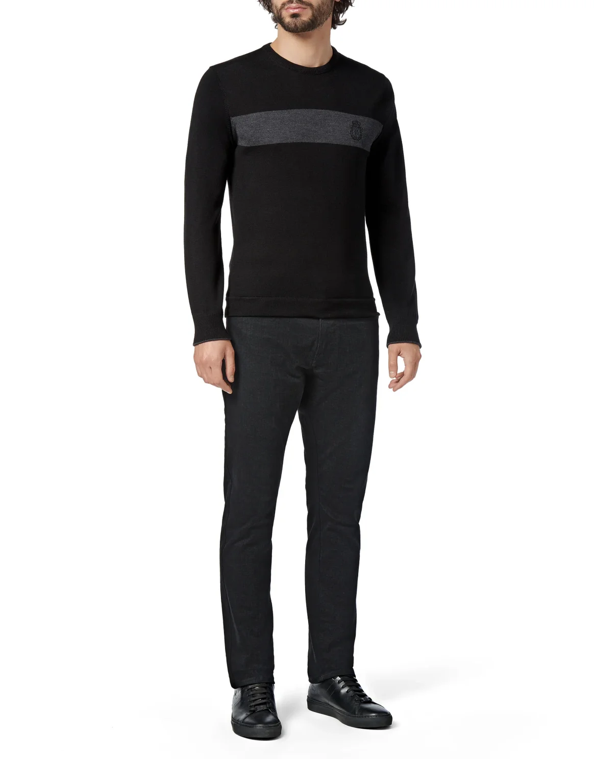 Pullover Round Neck LS Stripes, цвет: Черный