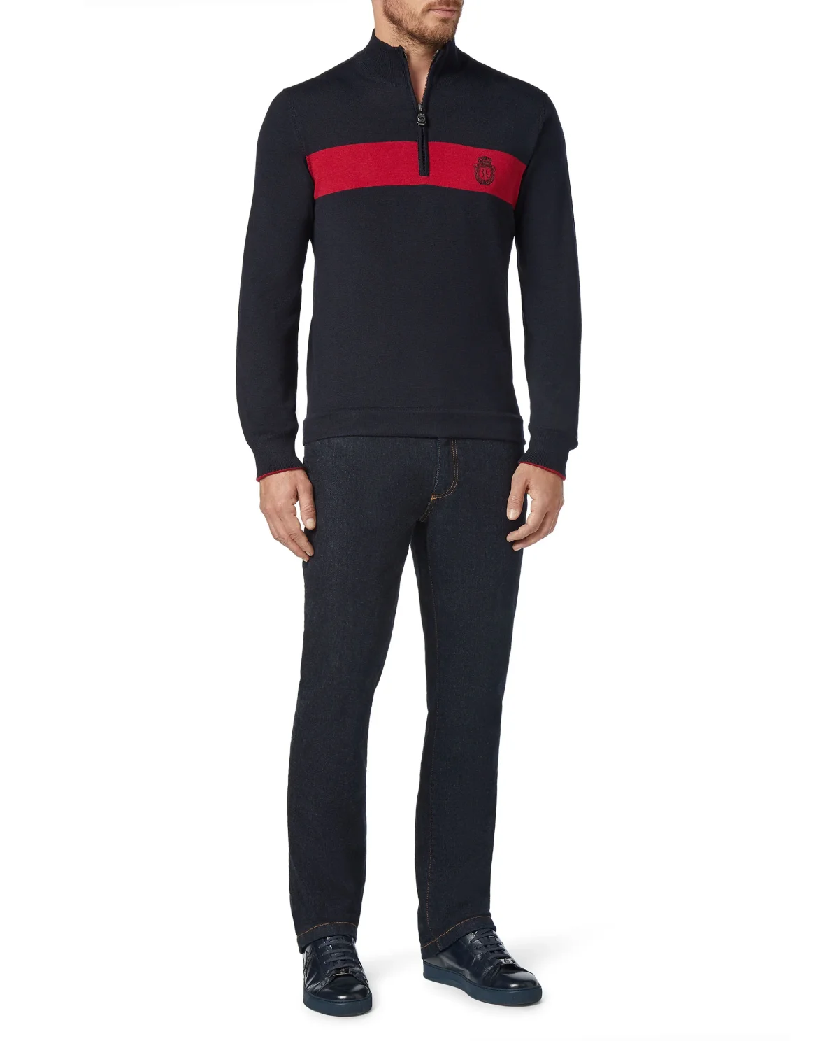 Pullover zip mock Stripes, цвет: Синий