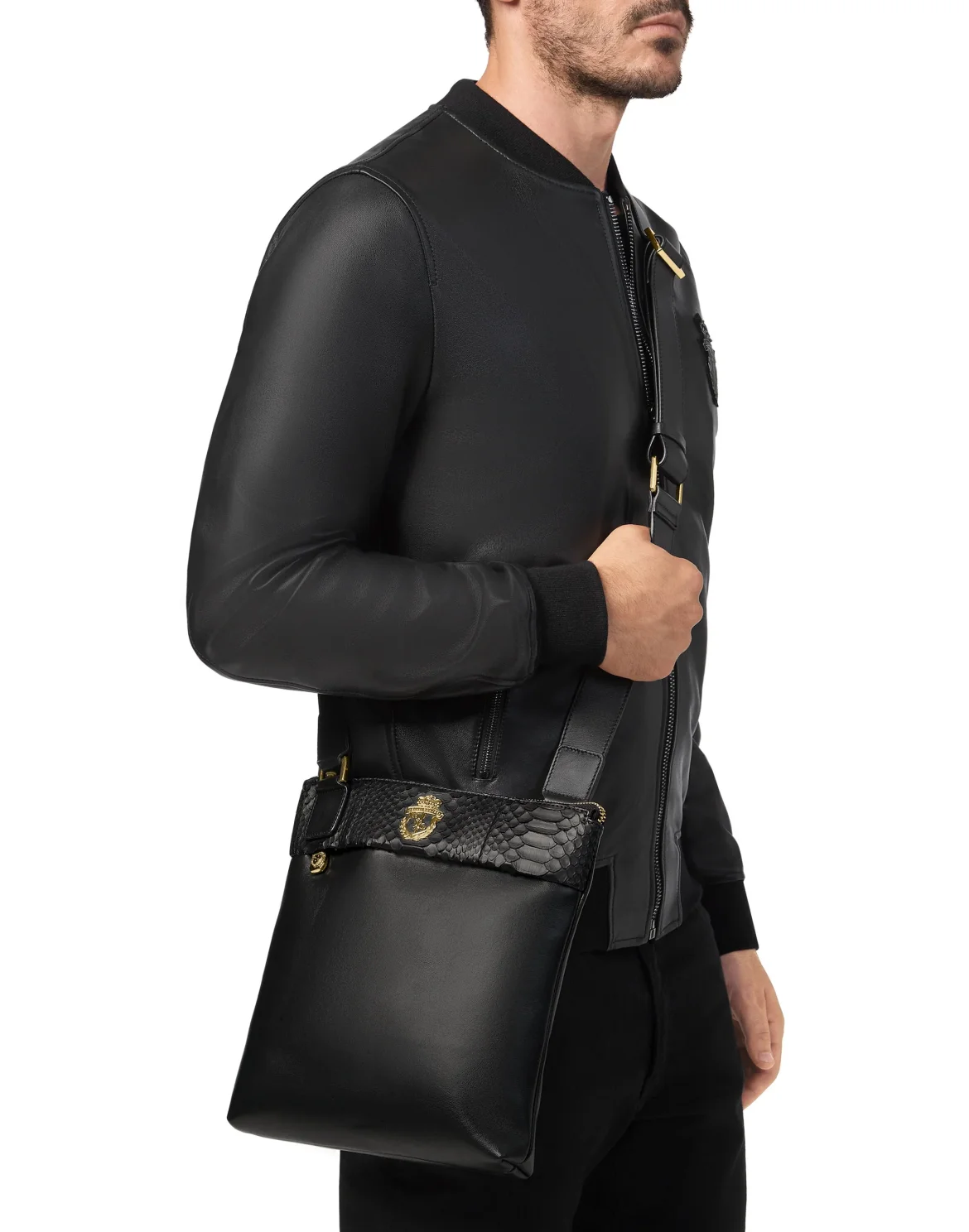 Big Cross body with Python Luxury, цвет: Черный